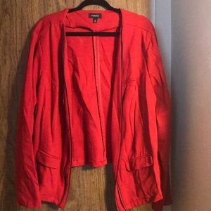 Red sports jacket with double zipper